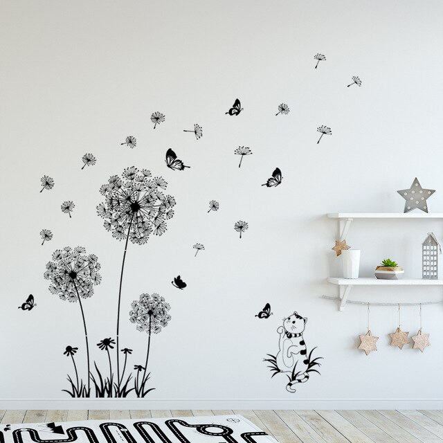 Dmuchawiec naklejki ścienne rośliny koty dekoracja pokoju tapeta sypialnia meble wnętrza - Wianko - 14