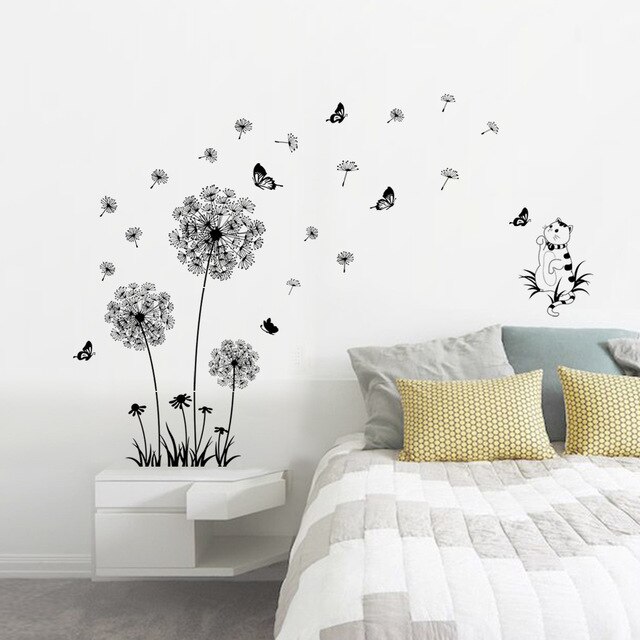Dmuchawiec naklejki ścienne rośliny koty dekoracja pokoju tapeta sypialnia meble wnętrza - Wianko - 11
