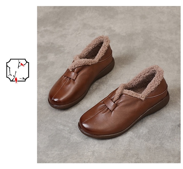 DRKANOL Brand New Damskie futrzane buty zimowe prawdziwa skóra wełniane ciepłe mokasyny w stylu Retro - Wianko - 19