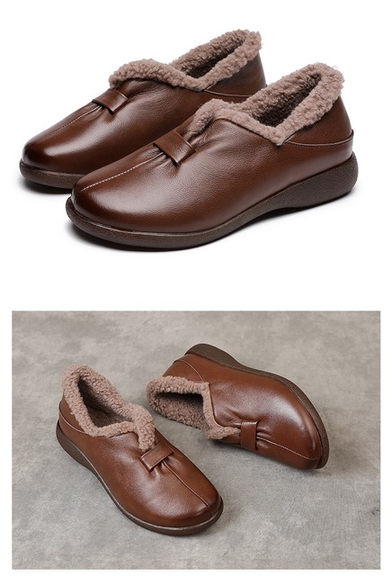 DRKANOL Brand New Damskie futrzane buty zimowe prawdziwa skóra wełniane ciepłe mokasyny w stylu Retro - Wianko - 25