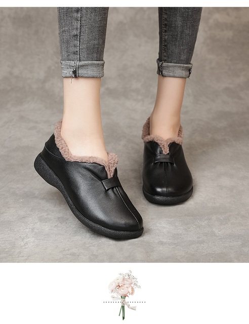 DRKANOL Brand New Damskie futrzane buty zimowe prawdziwa skóra wełniane ciepłe mokasyny w stylu Retro - Wianko - 15