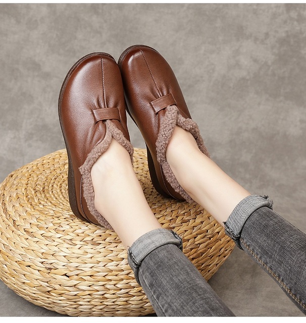 DRKANOL Brand New Damskie futrzane buty zimowe prawdziwa skóra wełniane ciepłe mokasyny w stylu Retro - Wianko - 22
