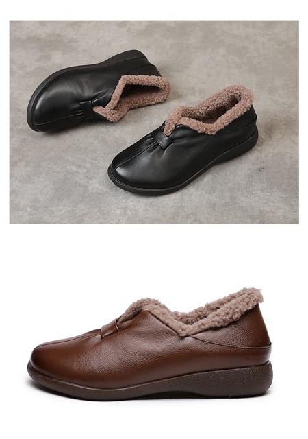 DRKANOL Brand New Damskie futrzane buty zimowe prawdziwa skóra wełniane ciepłe mokasyny w stylu Retro - Wianko - 24