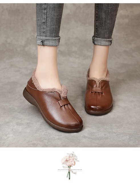 DRKANOL Brand New Damskie futrzane buty zimowe prawdziwa skóra wełniane ciepłe mokasyny w stylu Retro - Wianko - 21