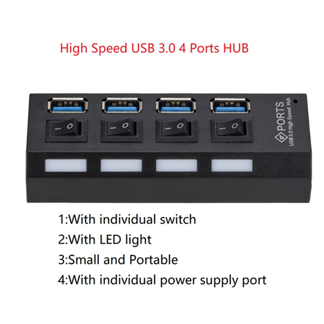 Hub USB 3.0 4-portowy z zasilaczem i przełącznikiem do komputera - Wianko - 2