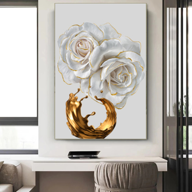 Nordycki abstrakcyjny obraz złoty kwiat na płótnie - dekoracyjne zdjęcia do salonu bez ramki - Wianko - 5