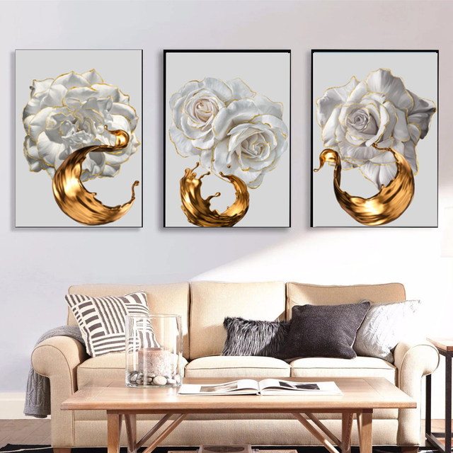 Nordycki abstrakcyjny obraz złoty kwiat na płótnie - dekoracyjne zdjęcia do salonu bez ramki - Wianko - 4