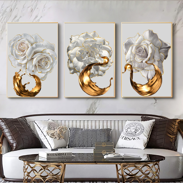 Nordycki abstrakcyjny obraz złoty kwiat na płótnie - dekoracyjne zdjęcia do salonu bez ramki - Wianko - 2