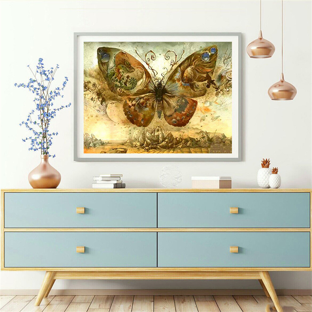 Diamentowe malowanie motyl - zestaw rzemieślniczy vintage 5D, handmade, pełne wiercenie klejnotów, dekoracja ściany, mozaika - Wianko - 2