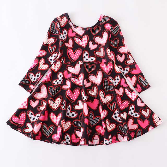 Sukienka dla dziewczynek z długim rękawem, w kształcie serca, kolano długość, wykonana z mlecznego jedwabiu w romantycznym stylu Walentynki - Wianko - 1