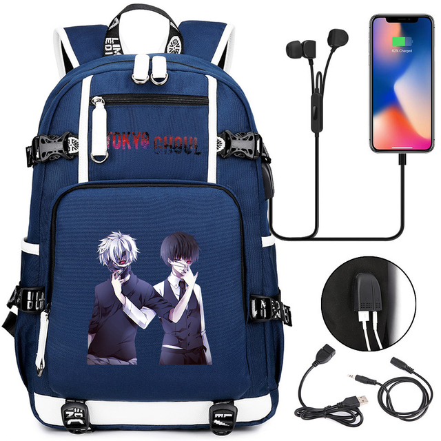 Nastolatkowie Tokyo Ghoul - Plecak szkolny z zamkiem, unisex, na co dzień, z motywem Cartoon USB, podróżny, na laptopa - Wianko - 2
