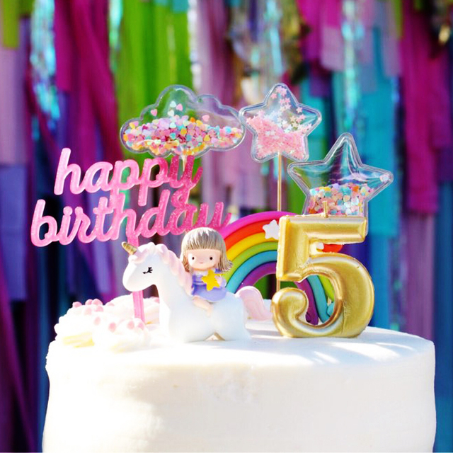 Jednorożec Rainbow caketopper – ozdoba na tort w kształcie chmury z flagami, idealna dekoracja urodzinowa dla dzieci i DIY ciast oraz deserów - Wianko - 5