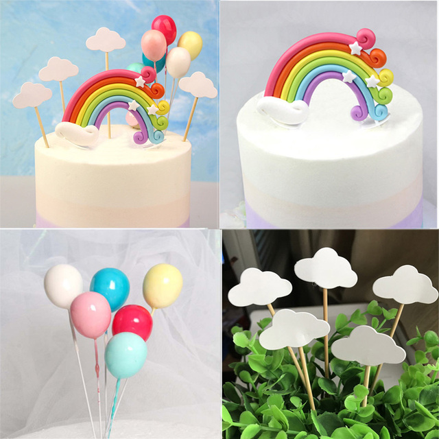 Jednorożec Rainbow caketopper – ozdoba na tort w kształcie chmury z flagami, idealna dekoracja urodzinowa dla dzieci i DIY ciast oraz deserów - Wianko - 1