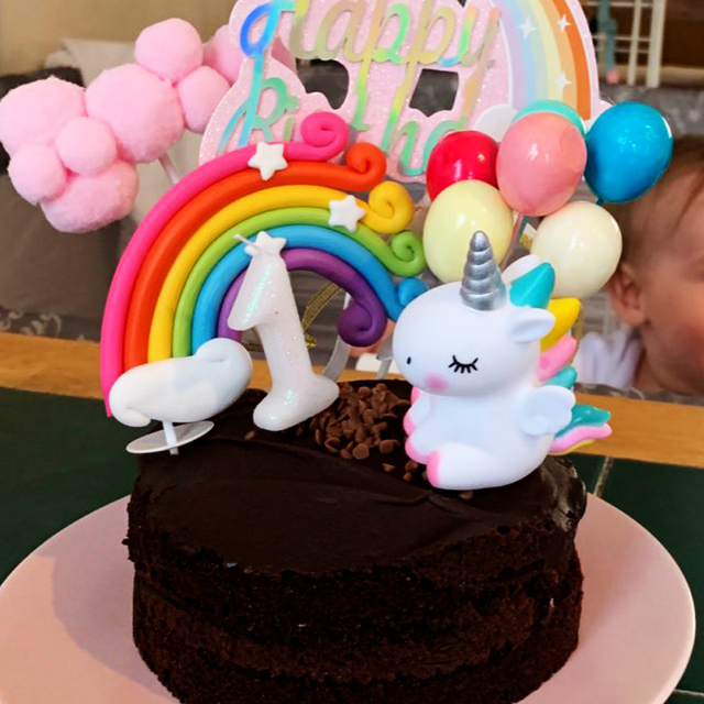 Jednorożec Rainbow caketopper – ozdoba na tort w kształcie chmury z flagami, idealna dekoracja urodzinowa dla dzieci i DIY ciast oraz deserów - Wianko - 7