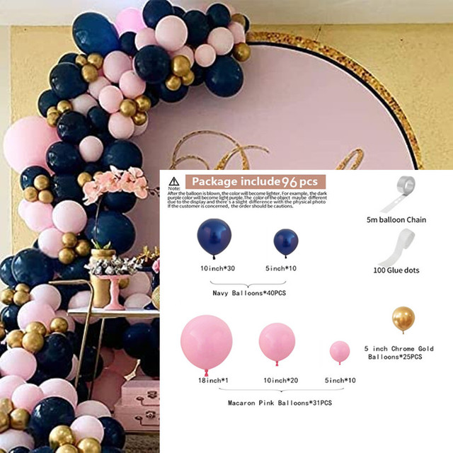 96 sztuk granatowe balony Garland Arch - dekoracje ślubne i rocznica, płeć odsłonić, urodziny - różowe złoto - Wianko - 2