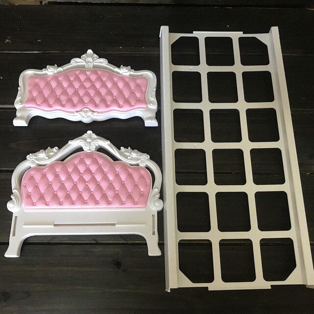 Białe różowe fioletowe łóżko dla lalek w skali 1/6 z tworzywa - 25-30cm dom dla lalek | Prezent urodzinowy dla dziewczynki - Wianko - 17
