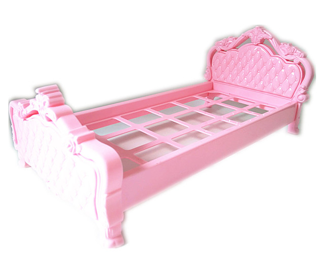 Białe różowe fioletowe łóżko dla lalek w skali 1/6 z tworzywa - 25-30cm dom dla lalek | Prezent urodzinowy dla dziewczynki - Wianko - 4