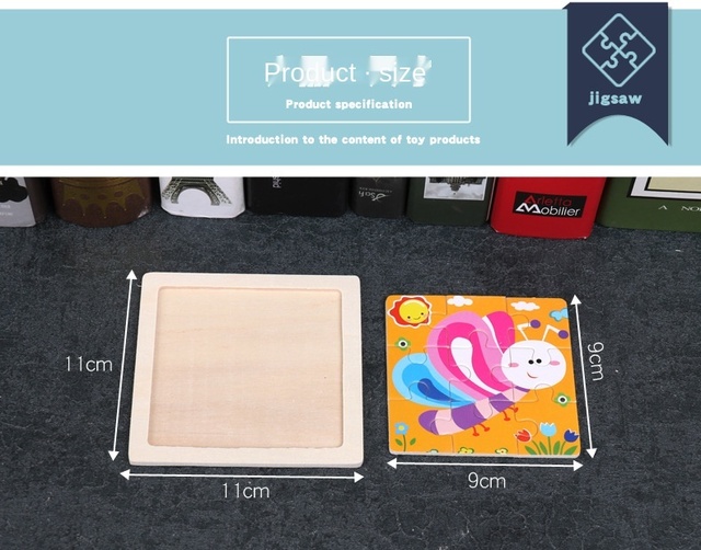 Drewniane puzzle samochodzik zwierząt dla dzieci - 11x11 cm - Wianko - 13