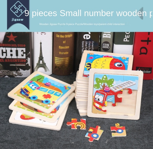 Drewniane puzzle samochodzik zwierząt dla dzieci - 11x11 cm - Wianko - 1