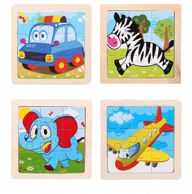Drewniane puzzle samochodzik zwierząt dla dzieci - 11x11 cm - Wianko - 15