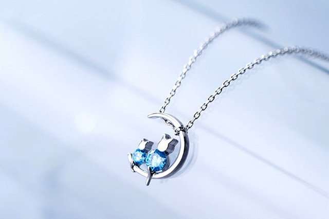Kot 925 srebrny naszyjnik z niebieskim kryształem w stylu koreańskim XL041 - Wianko - 6
