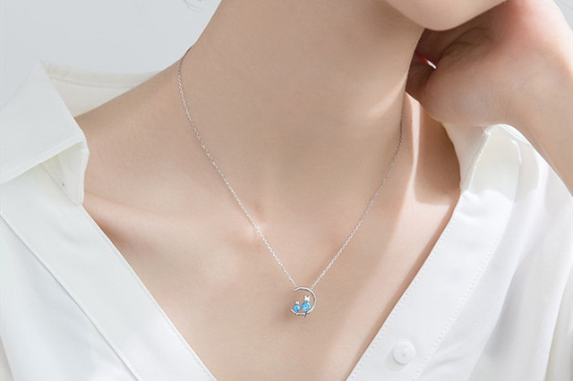Kot 925 srebrny naszyjnik z niebieskim kryształem w stylu koreańskim XL041 - Wianko - 7