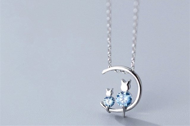 Kot 925 srebrny naszyjnik z niebieskim kryształem w stylu koreańskim XL041 - Wianko - 4