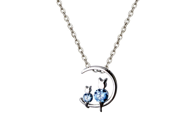 Kot 925 srebrny naszyjnik z niebieskim kryształem w stylu koreańskim XL041 - Wianko - 10
