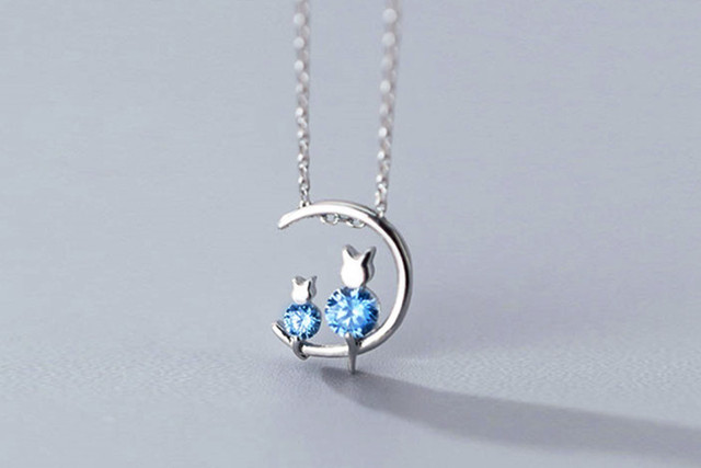 Kot 925 srebrny naszyjnik z niebieskim kryształem w stylu koreańskim XL041 - Wianko - 3