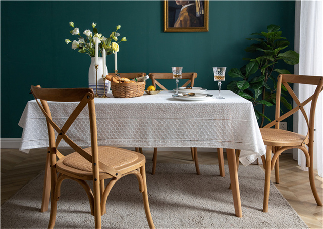 Obrus bawełniany FSISLOVER - biały, koronkowy, dekoracyjny na stół ślubny i do codziennego użytku - Wianko - 16