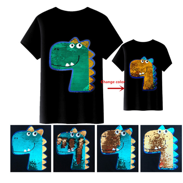 Dinozaur T-shirt dla dzieci - zmieniający kolor cekinowy print - dla chłopców i dziewczynek - Wianko - 7