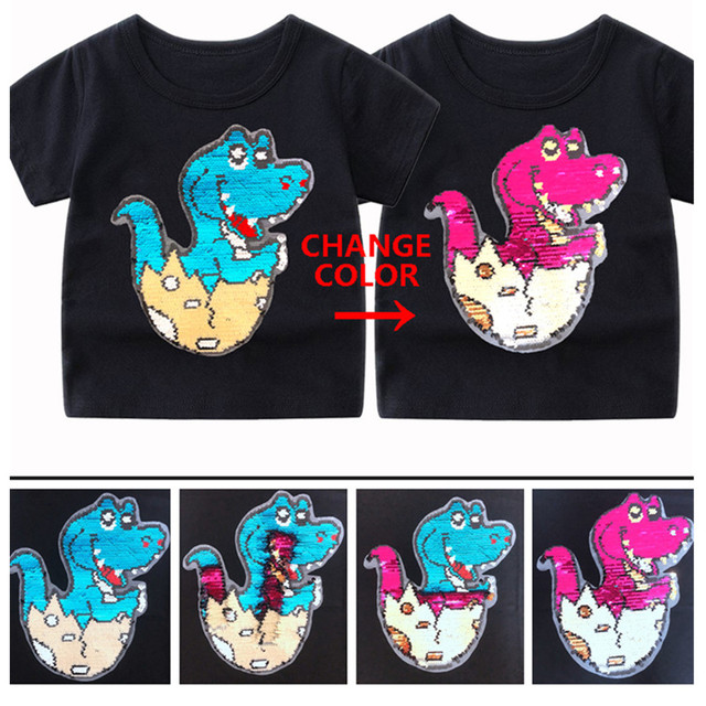 Dinozaur T-shirt dla dzieci - zmieniający kolor cekinowy print - dla chłopców i dziewczynek - Wianko - 6