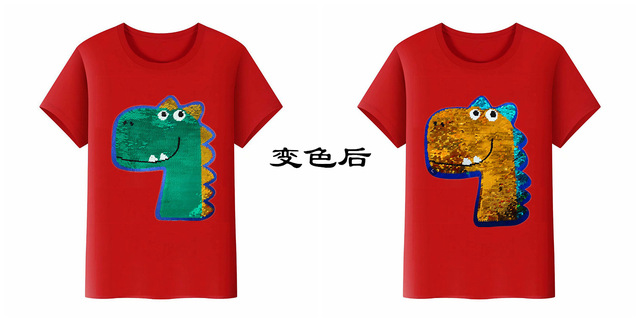 Dinozaur T-shirt dla dzieci - zmieniający kolor cekinowy print - dla chłopców i dziewczynek - Wianko - 11
