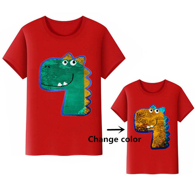 Dinozaur T-shirt dla dzieci - zmieniający kolor cekinowy print - dla chłopców i dziewczynek - Wianko - 9