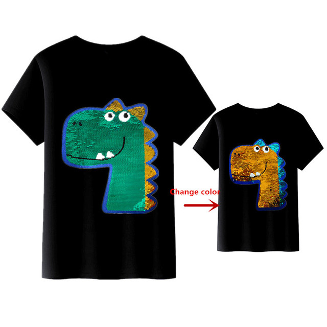 Dinozaur T-shirt dla dzieci - zmieniający kolor cekinowy print - dla chłopców i dziewczynek - Wianko - 10