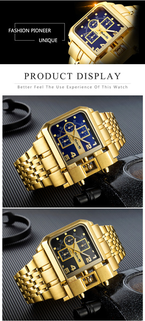 Zegarek męski Oulm Hot ze stali nierdzewnej, złoty, wielka tarcza, marka Top, z funkcją autodaty - Wianko - 4