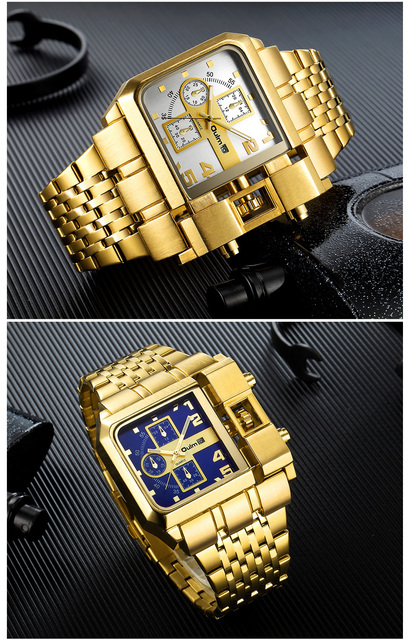 Zegarek męski Oulm Hot ze stali nierdzewnej, złoty, wielka tarcza, marka Top, z funkcją autodaty - Wianko - 5