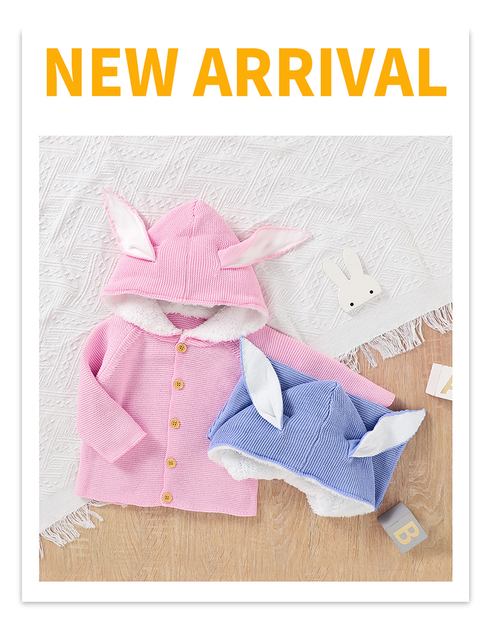 Sweter dziecięcy dzianina jesień dla noworodka - dziewczynka, chłopiec - długi rękaw, kardigan z kapturem ucho królika - Wianko - 1