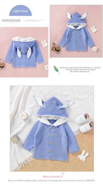 Sweter dziecięcy dzianina jesień dla noworodka - dziewczynka, chłopiec - długi rękaw, kardigan z kapturem ucho królika - Wianko - 10