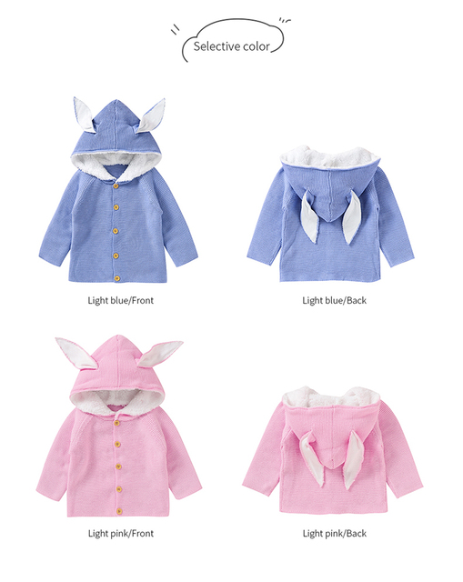 Sweter dziecięcy dzianina jesień dla noworodka - dziewczynka, chłopiec - długi rękaw, kardigan z kapturem ucho królika - Wianko - 5