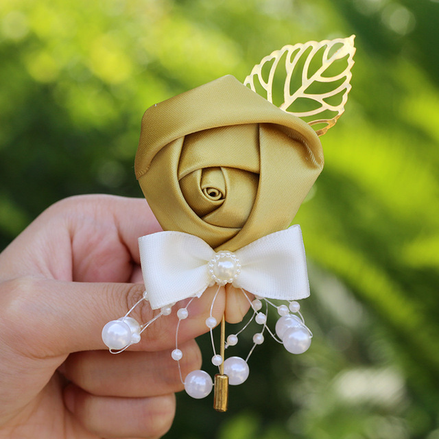 Pan młody drużba: Boutonniere na imprezę, bal, garnitur dla mężczyzn - Handmade satynowa róża, nowy styl pani, tkaniny broszka kwiat - Wianko - 21