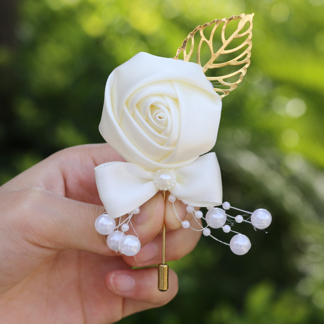 Pan młody drużba: Boutonniere na imprezę, bal, garnitur dla mężczyzn - Handmade satynowa róża, nowy styl pani, tkaniny broszka kwiat - Wianko - 22