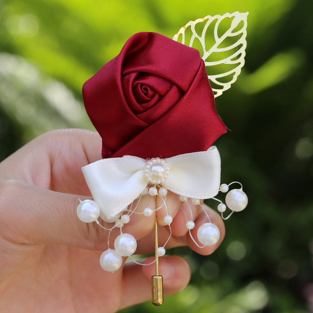 Pan młody drużba: Boutonniere na imprezę, bal, garnitur dla mężczyzn - Handmade satynowa róża, nowy styl pani, tkaniny broszka kwiat - Wianko - 14