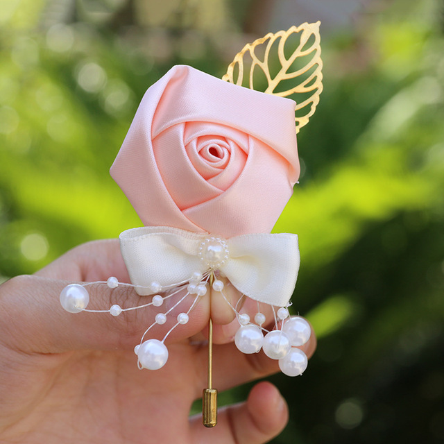 Pan młody drużba: Boutonniere na imprezę, bal, garnitur dla mężczyzn - Handmade satynowa róża, nowy styl pani, tkaniny broszka kwiat - Wianko - 12