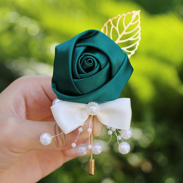 Pan młody drużba: Boutonniere na imprezę, bal, garnitur dla mężczyzn - Handmade satynowa róża, nowy styl pani, tkaniny broszka kwiat - Wianko - 16