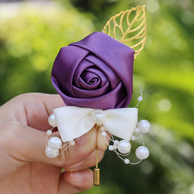 Pan młody drużba: Boutonniere na imprezę, bal, garnitur dla mężczyzn - Handmade satynowa róża, nowy styl pani, tkaniny broszka kwiat - Wianko - 30