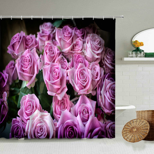 Zasłona prysznicowa Róża kwiatowa - dekoracja łazienki z hakiem, wodoodporna, fotografia natury - Wianko - 7