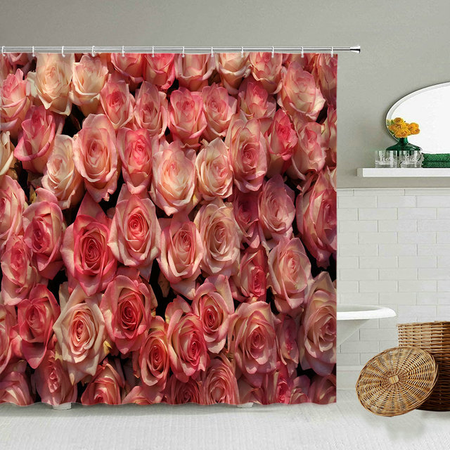 Zasłona prysznicowa Róża kwiatowa - dekoracja łazienki z hakiem, wodoodporna, fotografia natury - Wianko - 3