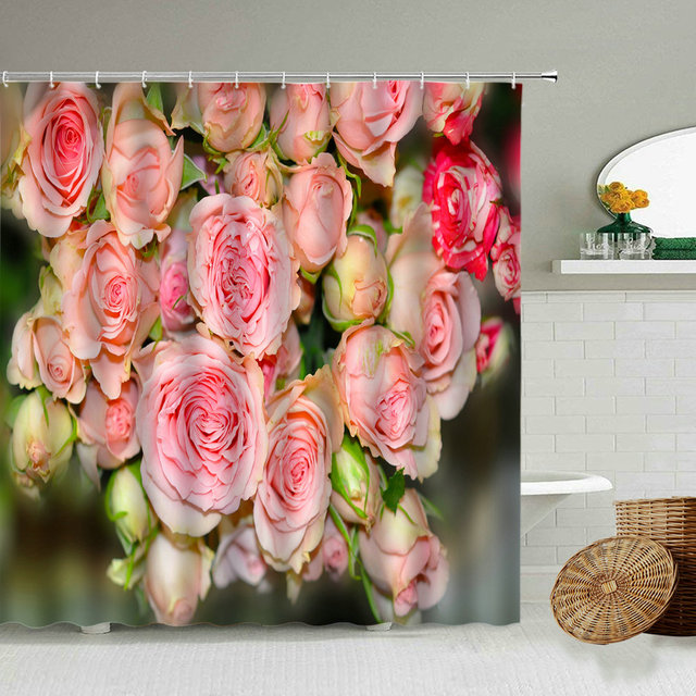 Zasłona prysznicowa Róża kwiatowa - dekoracja łazienki z hakiem, wodoodporna, fotografia natury - Wianko - 2