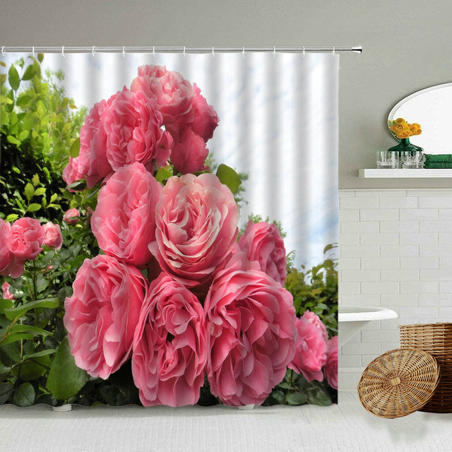 Zasłona prysznicowa Róża kwiatowa - dekoracja łazienki z hakiem, wodoodporna, fotografia natury - Wianko - 4